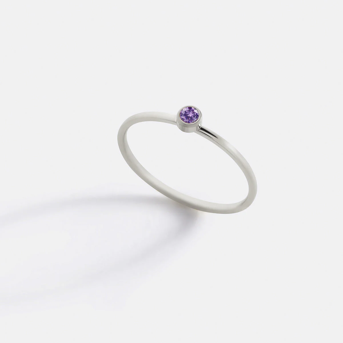 Minimalist Bezel-Set February Birthstone Stacking Band