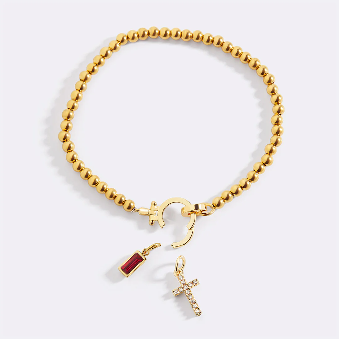 Cross Charm Birthstone Bracelet
