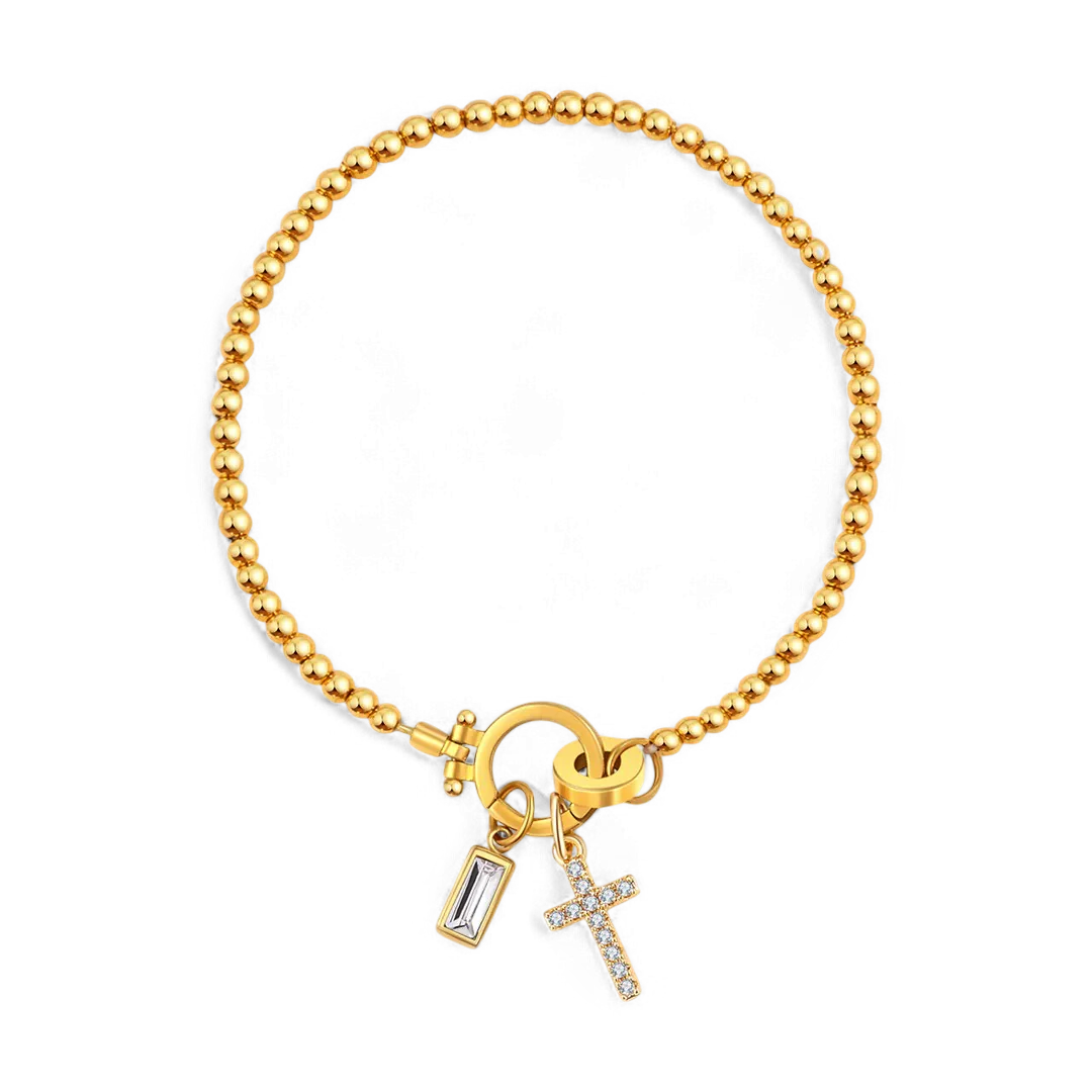 Cross Charm Birthstone Bracelet