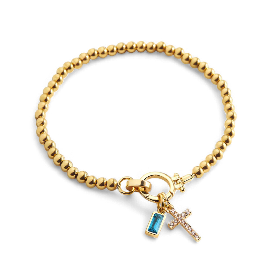 Cross Charm Birthstone Bracelet