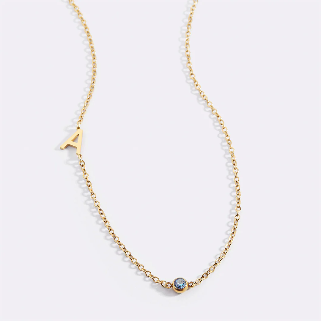 Initial Necklace with Birthstone Accent