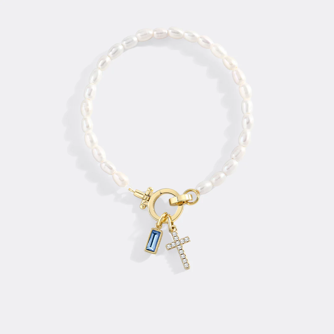 Pearl Cross Charm Bracelet