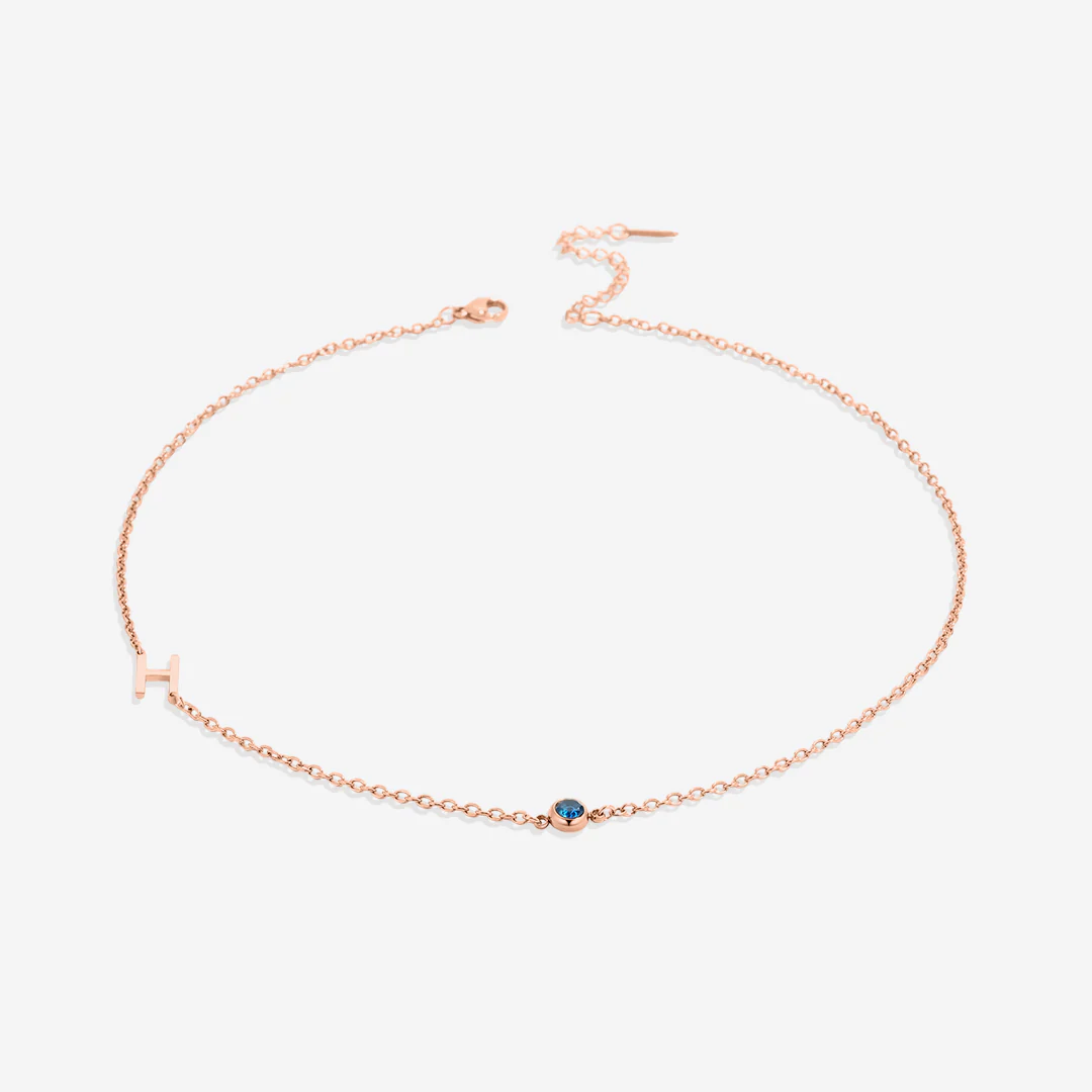 Initial Necklace with Birthstone Accent
