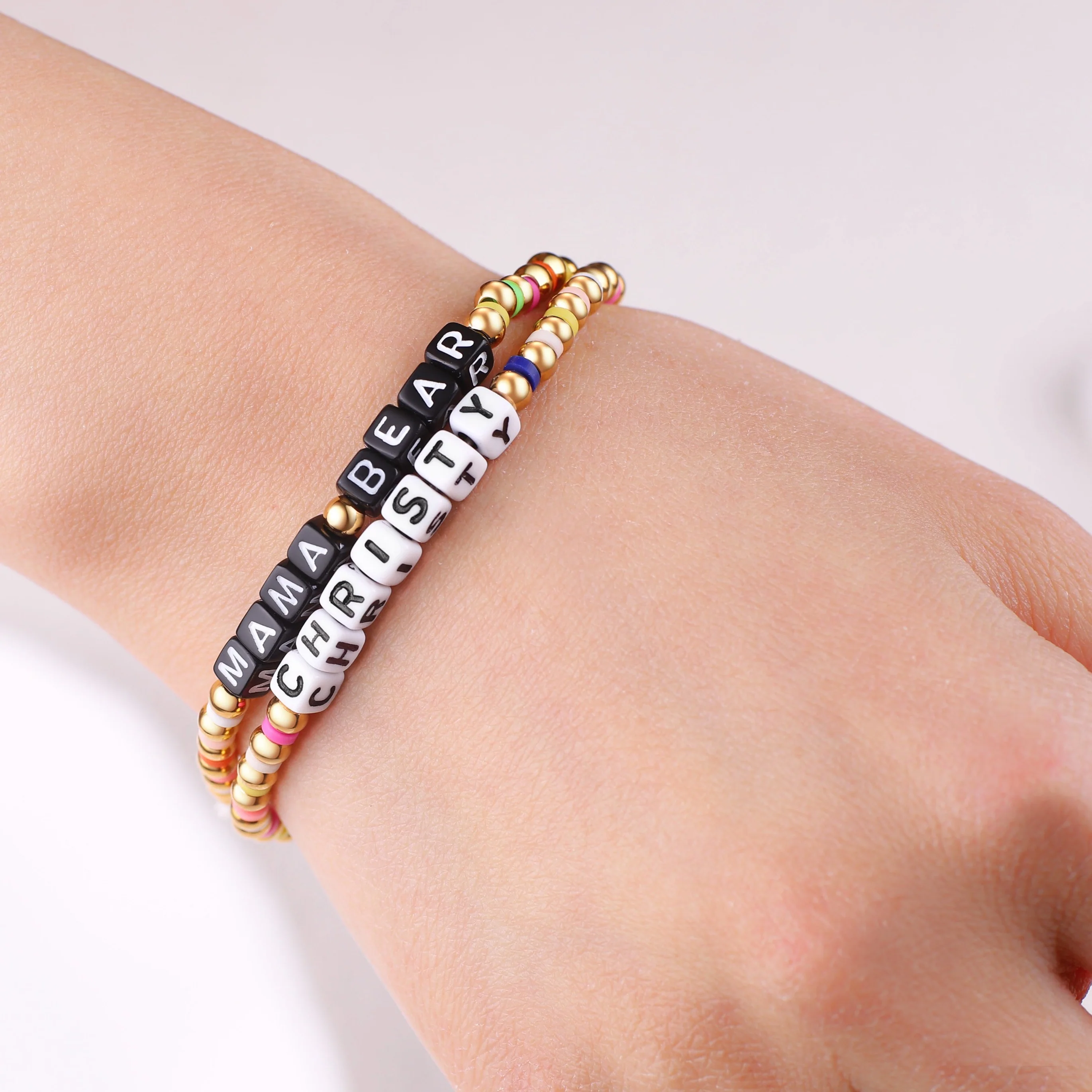 Custom Waterproof Gold Rainbow Beaded Friendship Bracelet