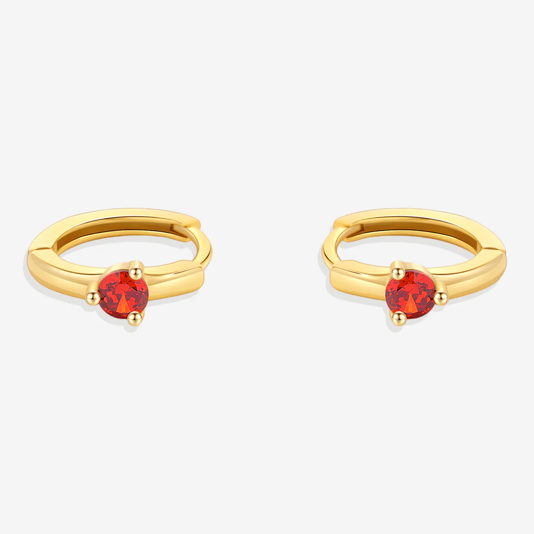 Single Stone Birthstone Huggie Hoop Earrings