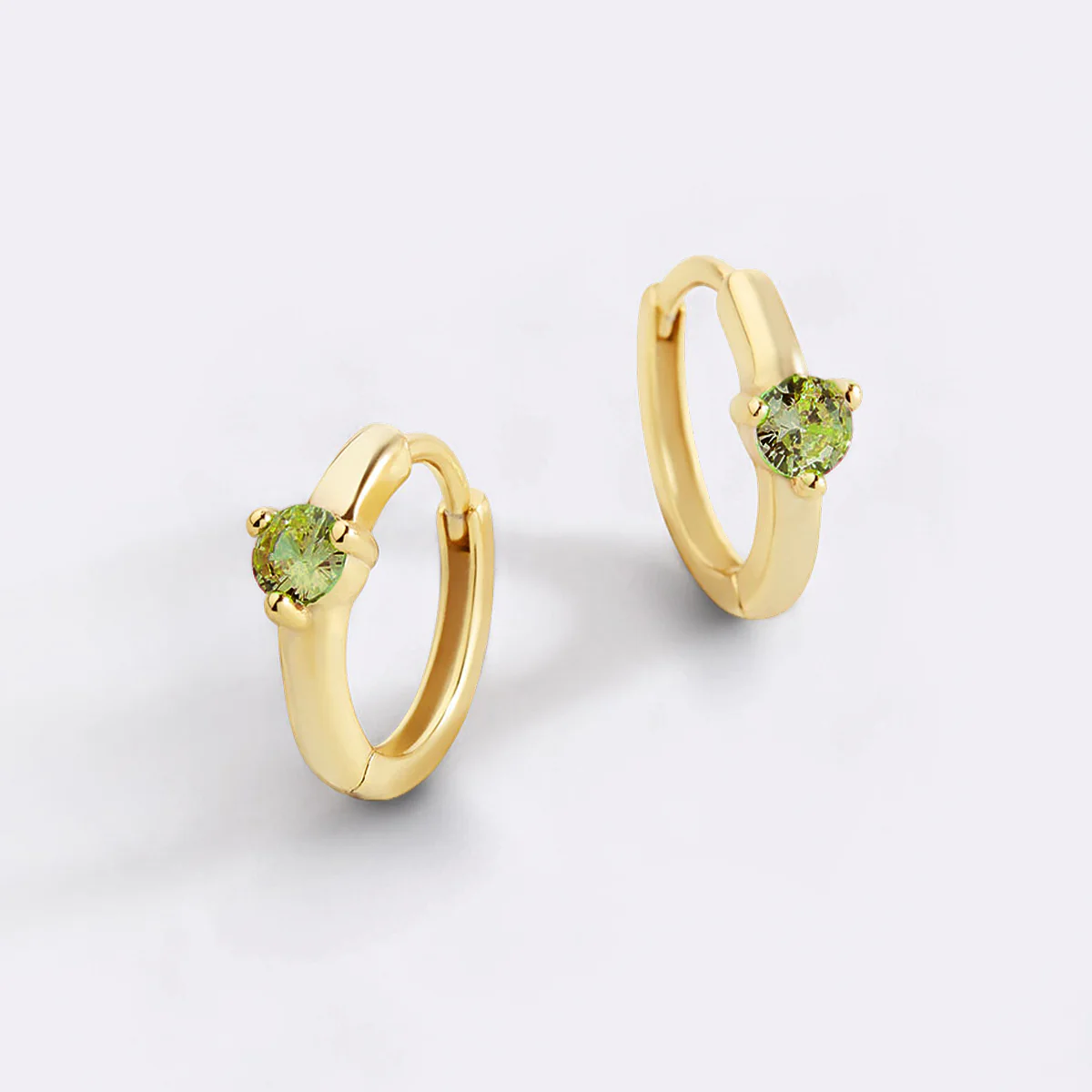 Single Stone Birthstone Huggie Hoop Earrings