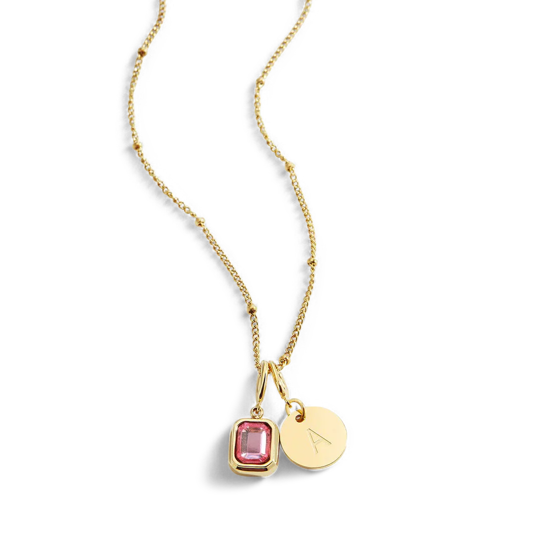 Baguette Birthstone & Initial Necklace