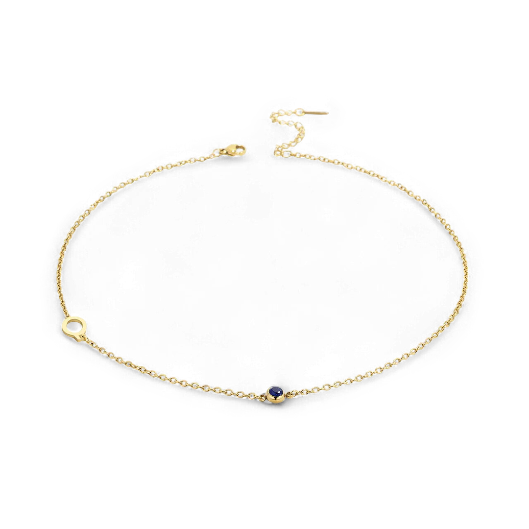 Initial Necklace with Birthstone Accent