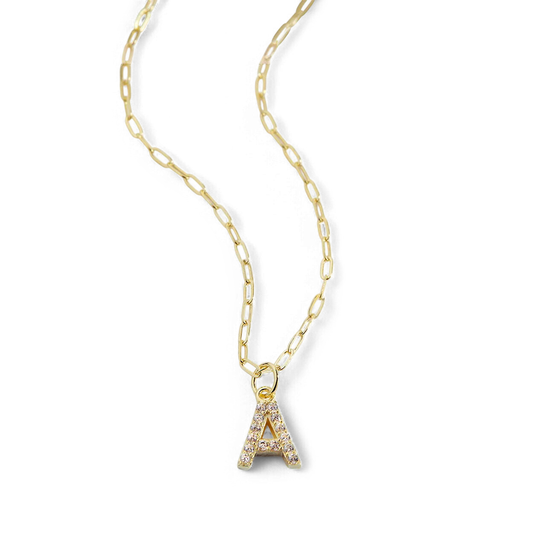 Gold Pavé Uppercase Initial Necklace