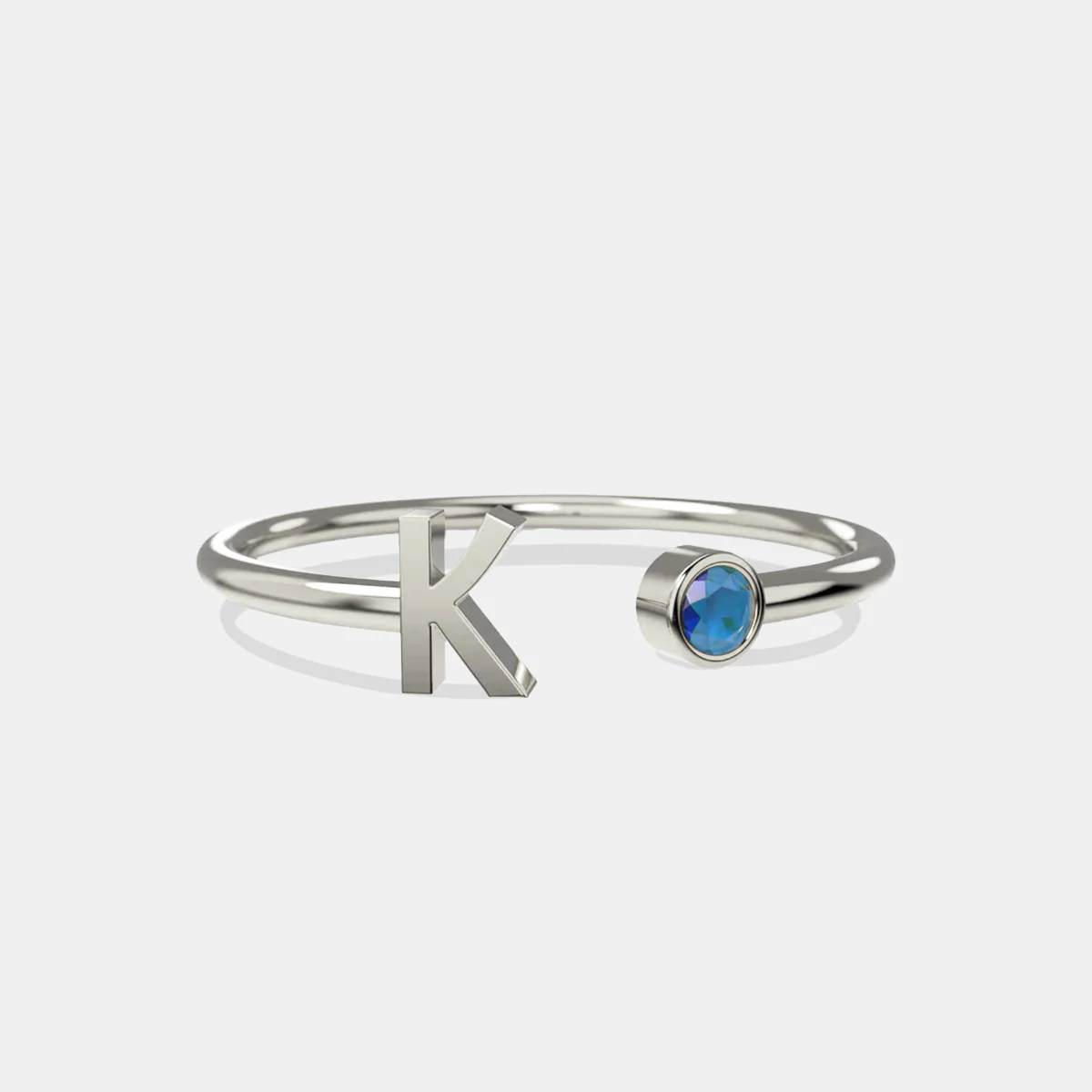 Dainty Birthstone Initial Ring