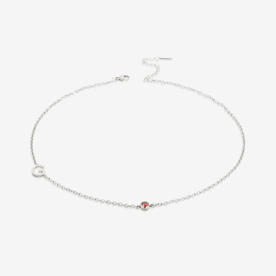 Initial Necklace with Birthstone Accent