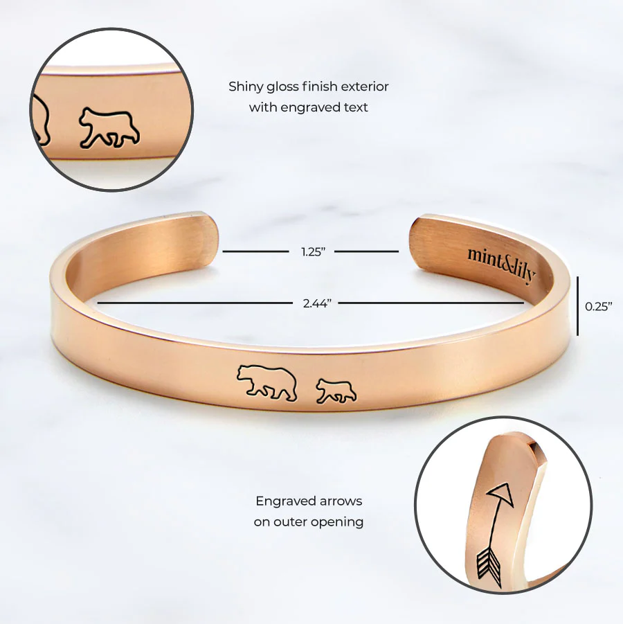 Mama Bear & Her Baby Bears Engraved Cuff Bracelet