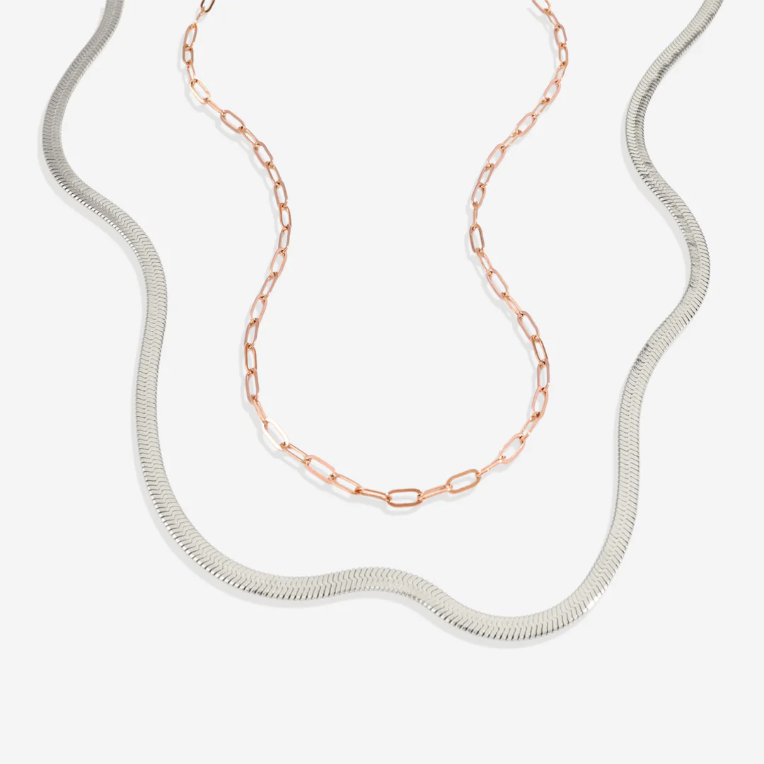 Herringbone & Paperclip Chain Set