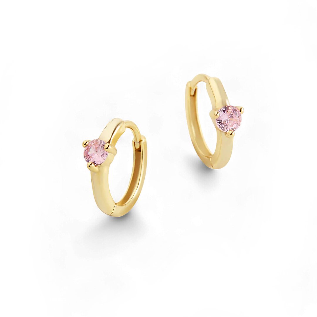 Single Stone Birthstone Huggie Hoop Earrings