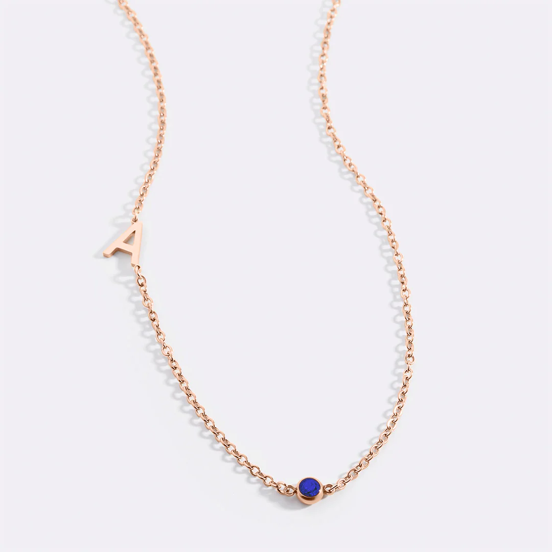 Initial Necklace with Birthstone Accent