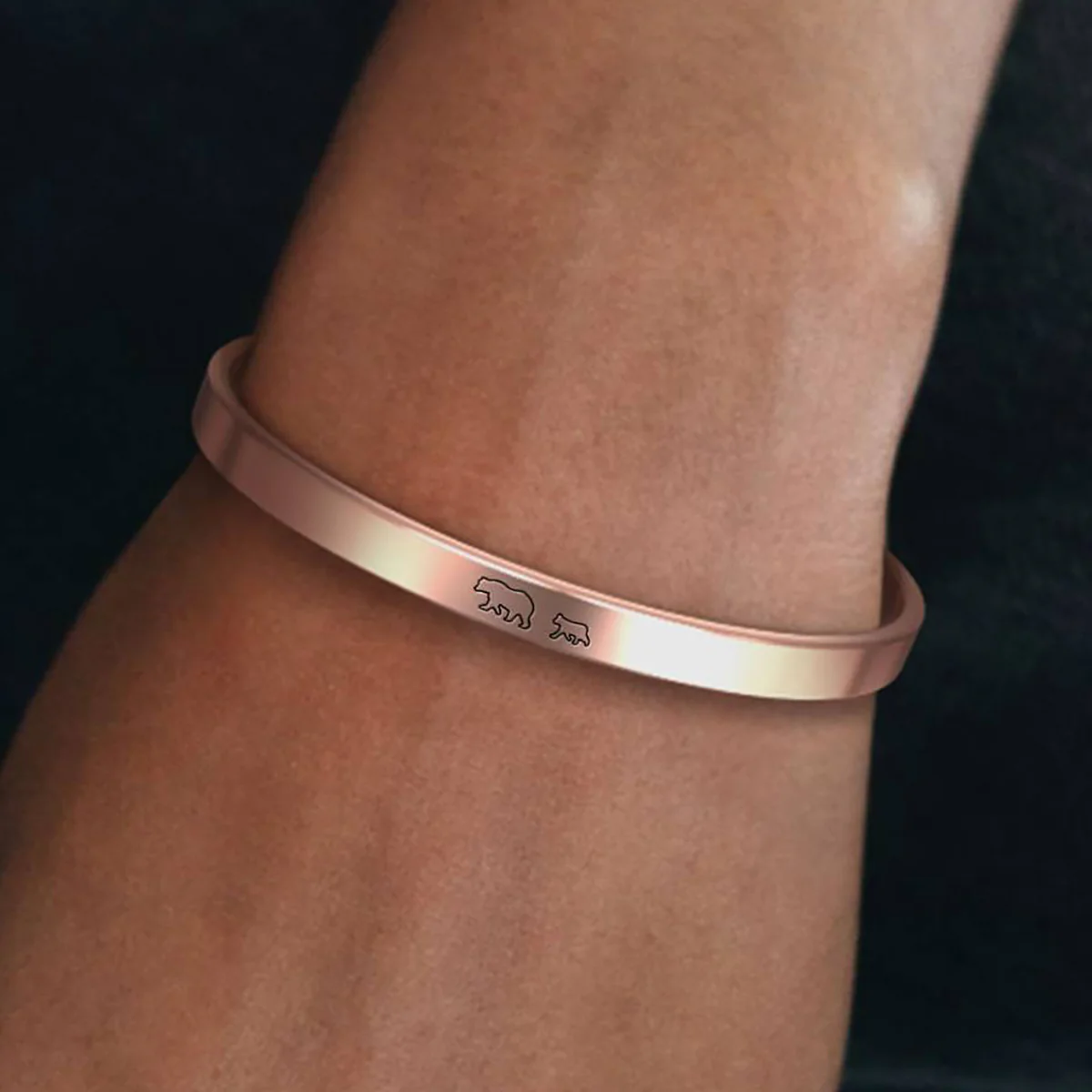 Mama Bear & Her Baby Bears Engraved Cuff Bracelet