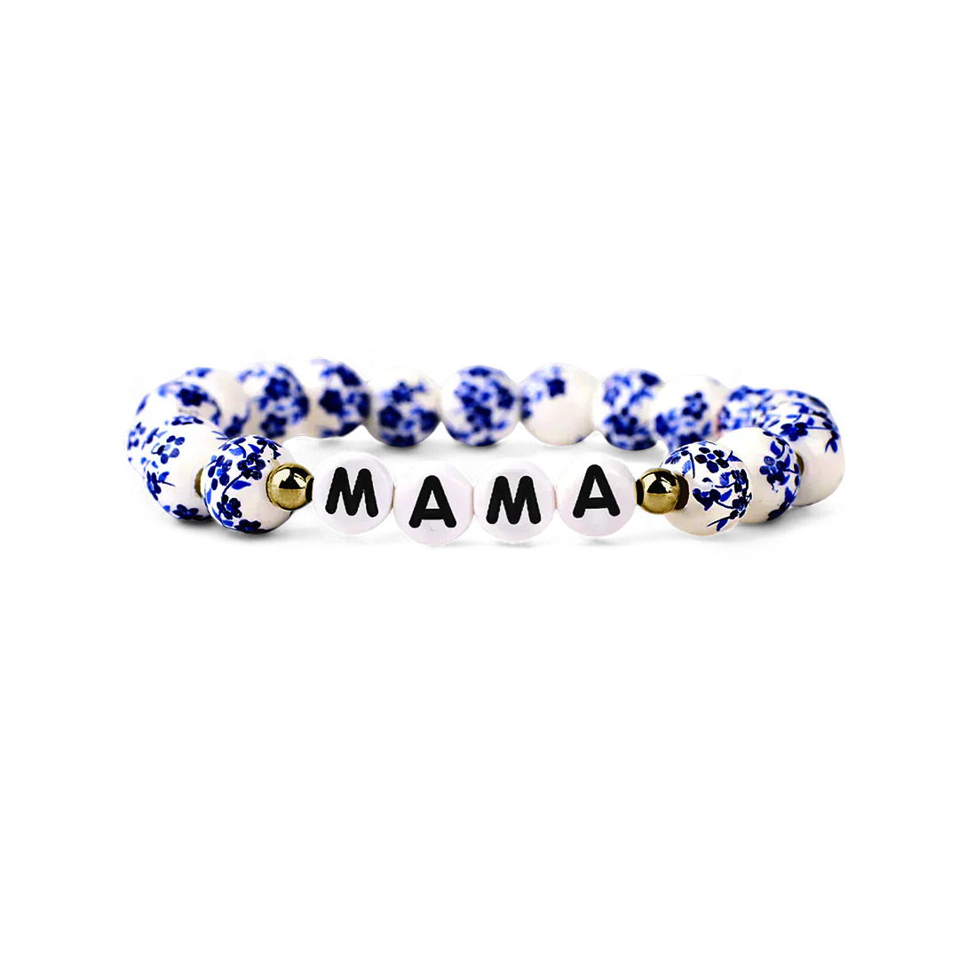 Blue Porcelain Floral Beaded Bracelet for Mom & Grandma