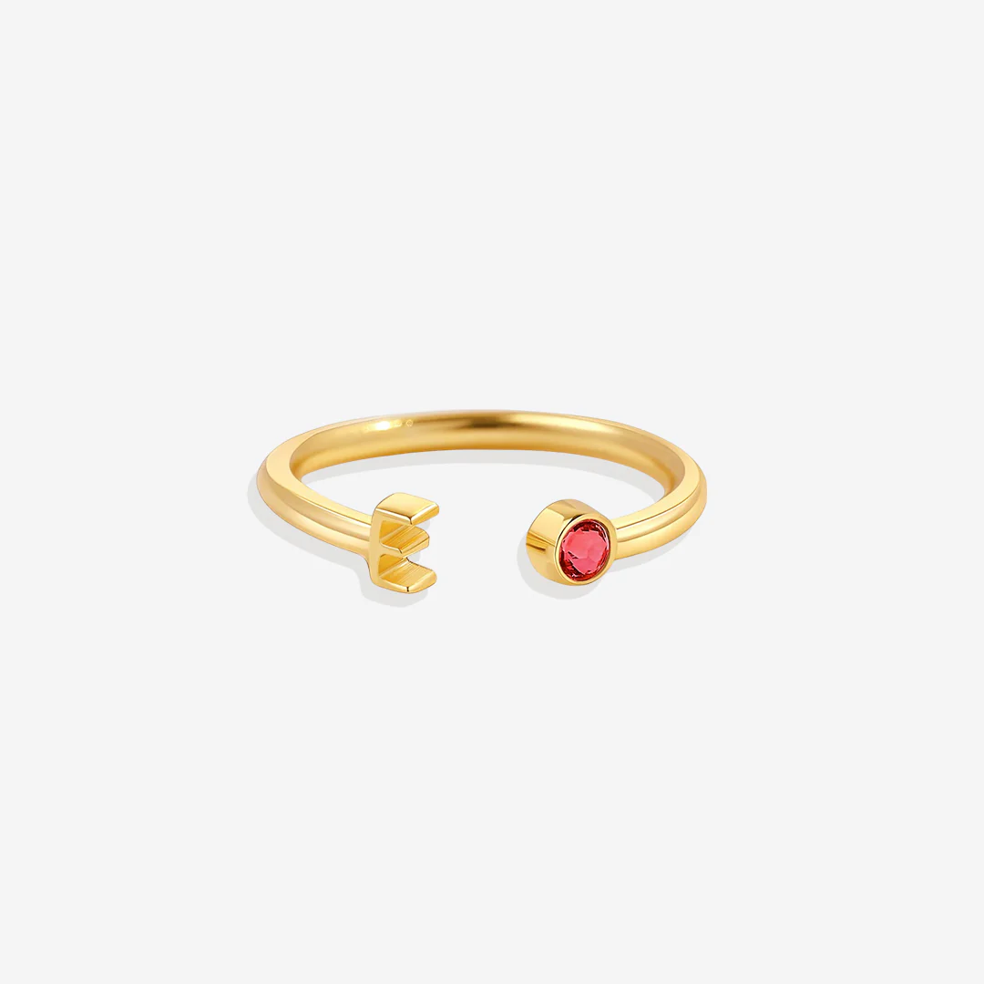 Dainty Birthstone Initial Ring