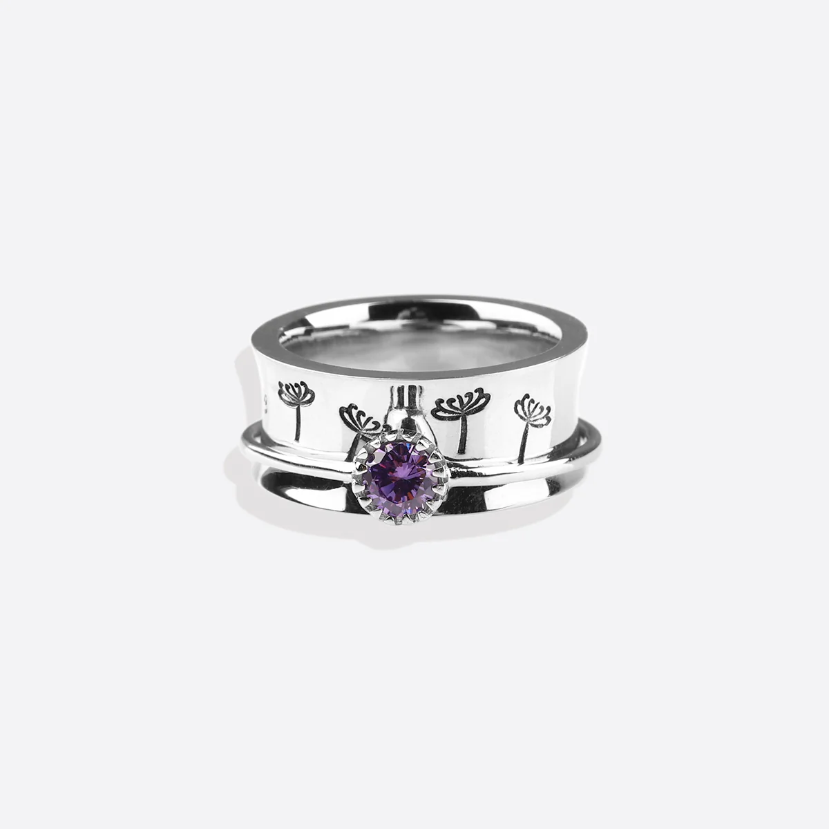 Silver Dandelion Birthstone Spinning Fidget Ring