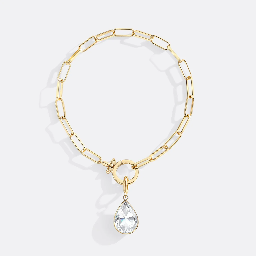 Mint Paperclip Bracelet & Teardrop Birthstone Charm