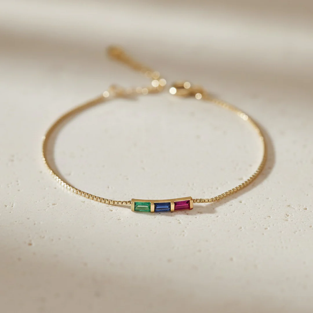 Dainty Baguette Birthstone Bracelet