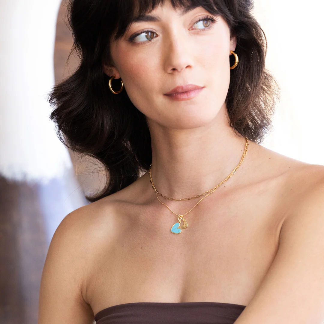 Turquoise Heart Initial Necklace