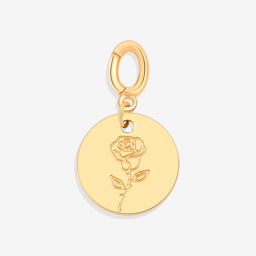 Engraved Birth Flower Disc Charm