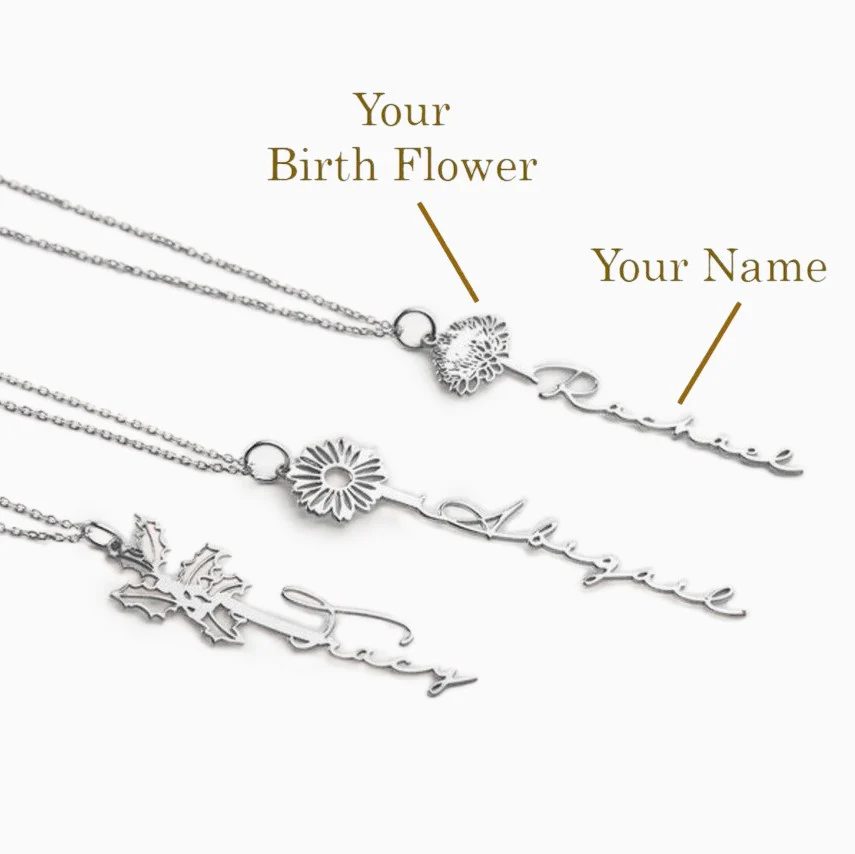 Birth Flower Name Necklace