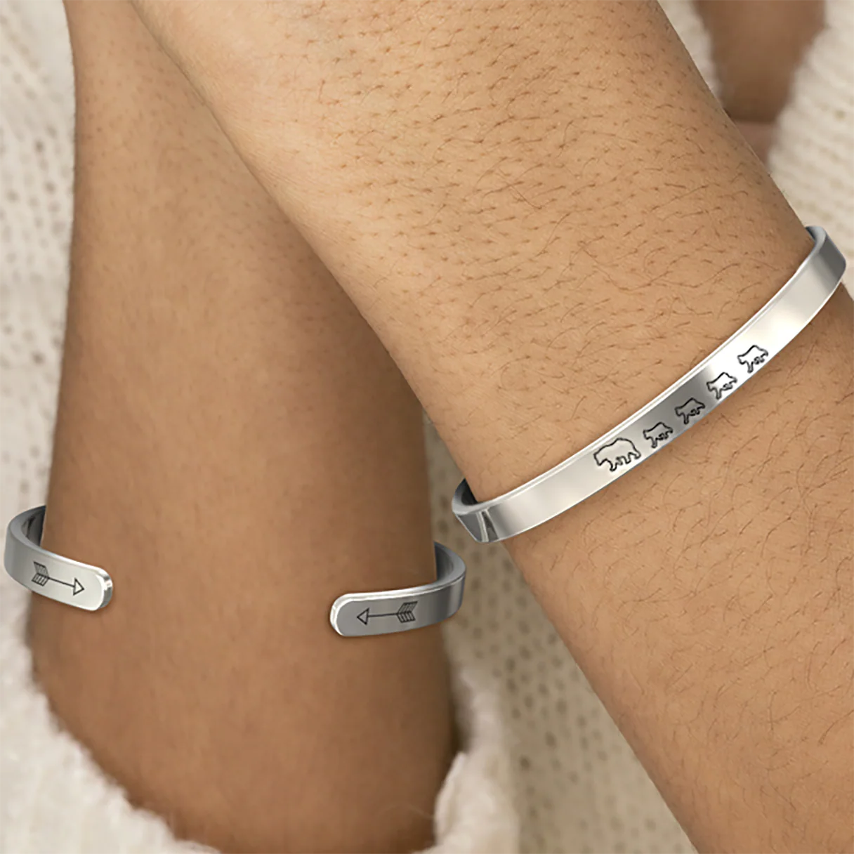 Mama Bear & Her Baby Bears Engraved Cuff Bracelet