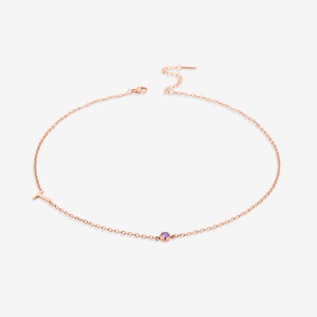 Initial Necklace with Birthstone Accent