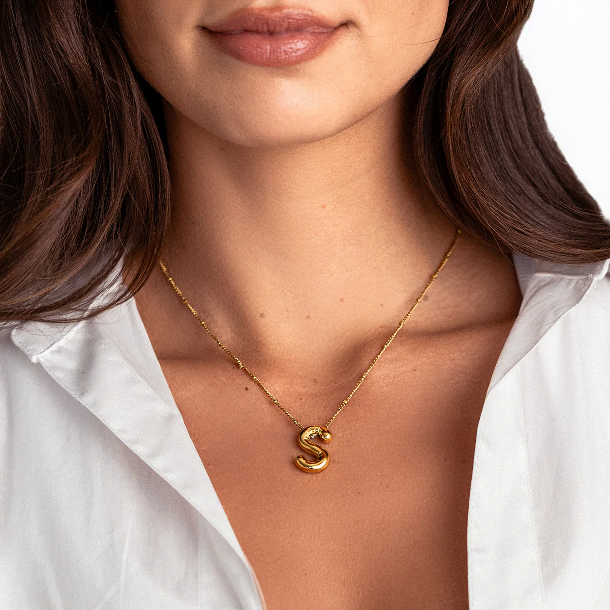 Balloon Initial Necklace with Satellite Chain