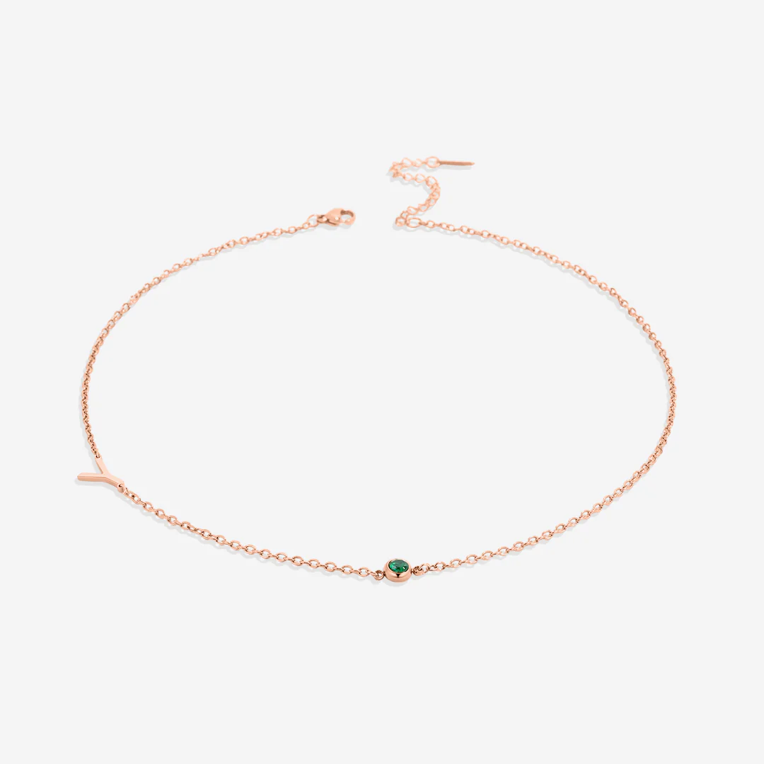 Initial Necklace with Birthstone Accent