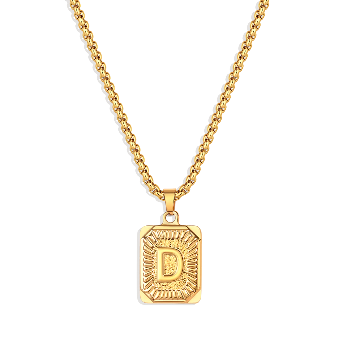 Initial Card Pendant Necklace with Rolo Chain