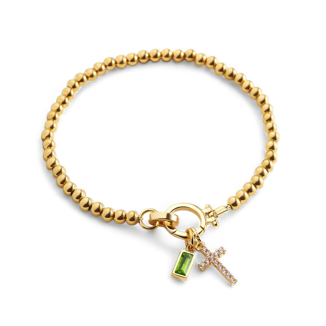 Cross Charm Birthstone Bracelet