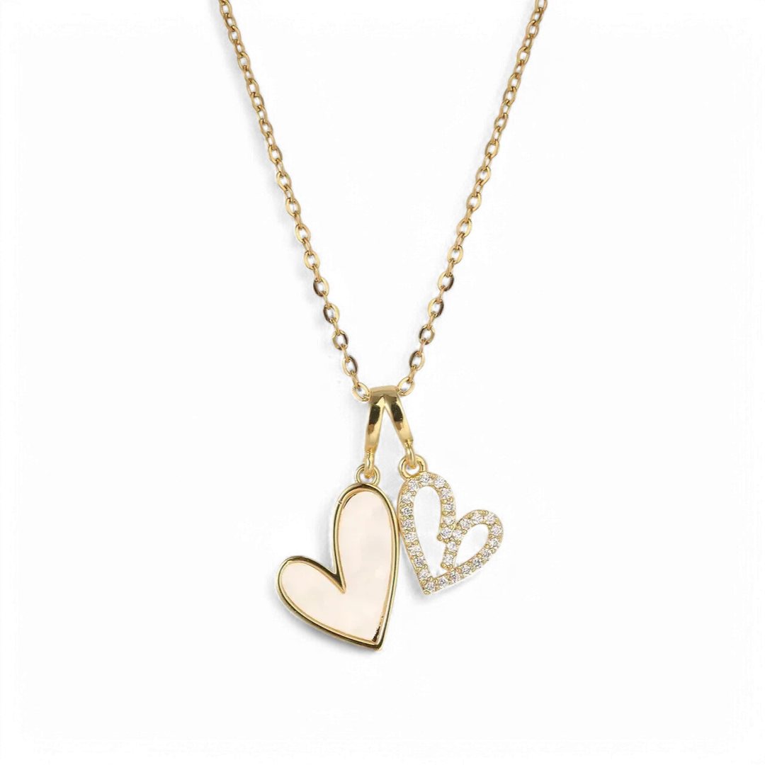 Mother of Pearl & Pave Hearts Necklace