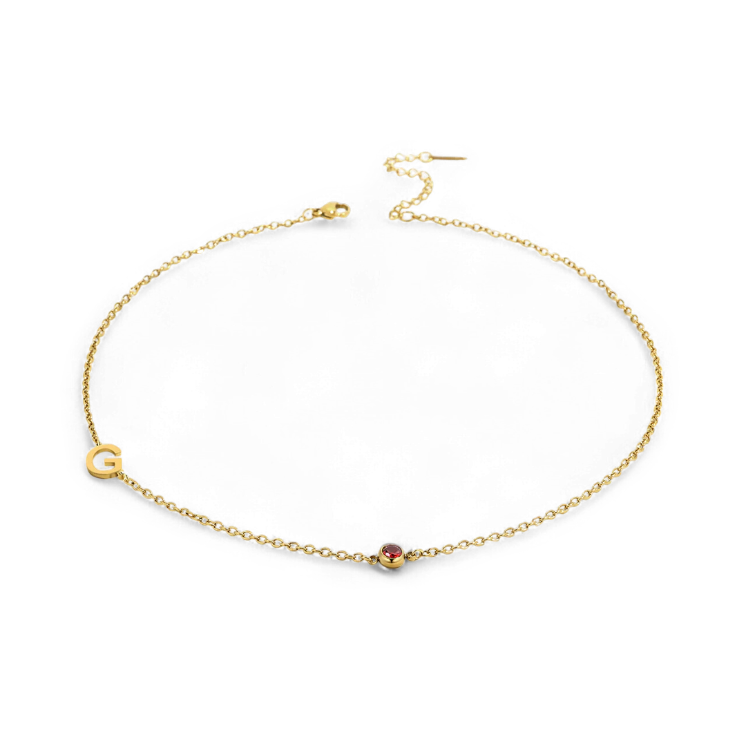 Initial Necklace with Birthstone Accent