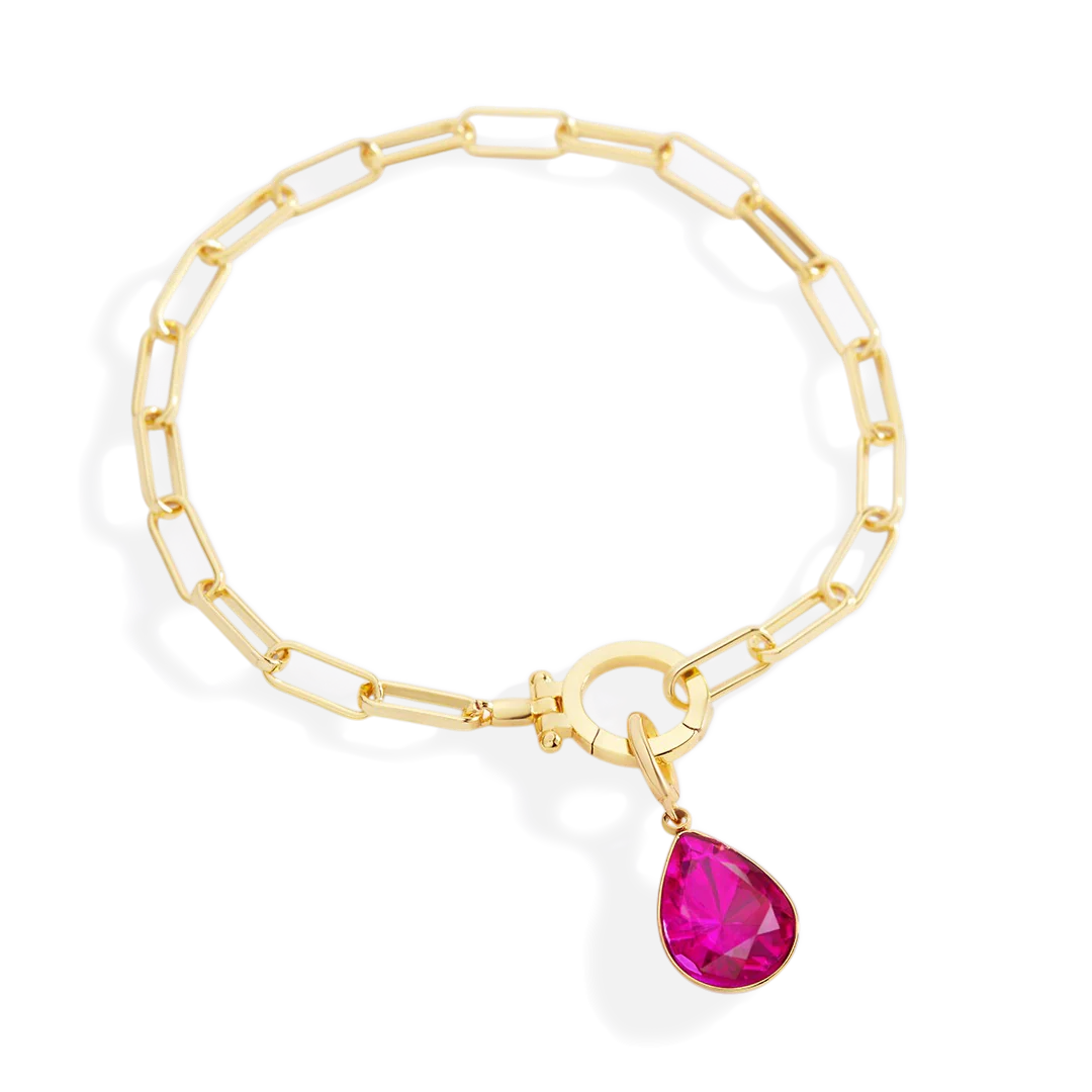 Mint Paperclip Bracelet & Teardrop Birthstone Charm