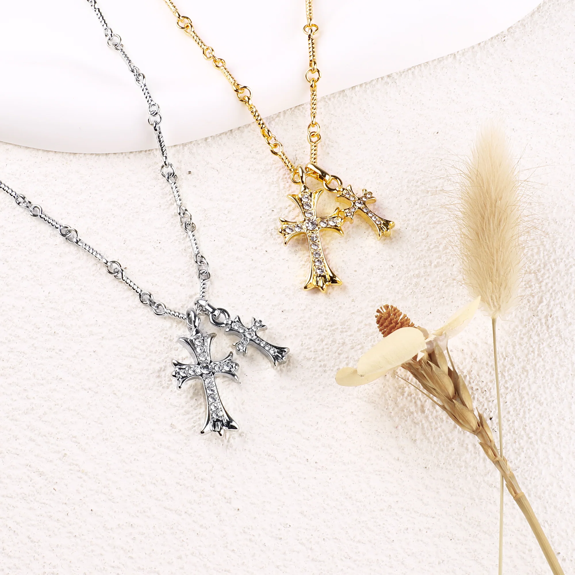 Double Cross Pendant Necklace