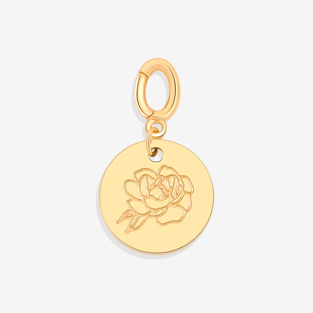Engraved Birth Flower Disc Charm