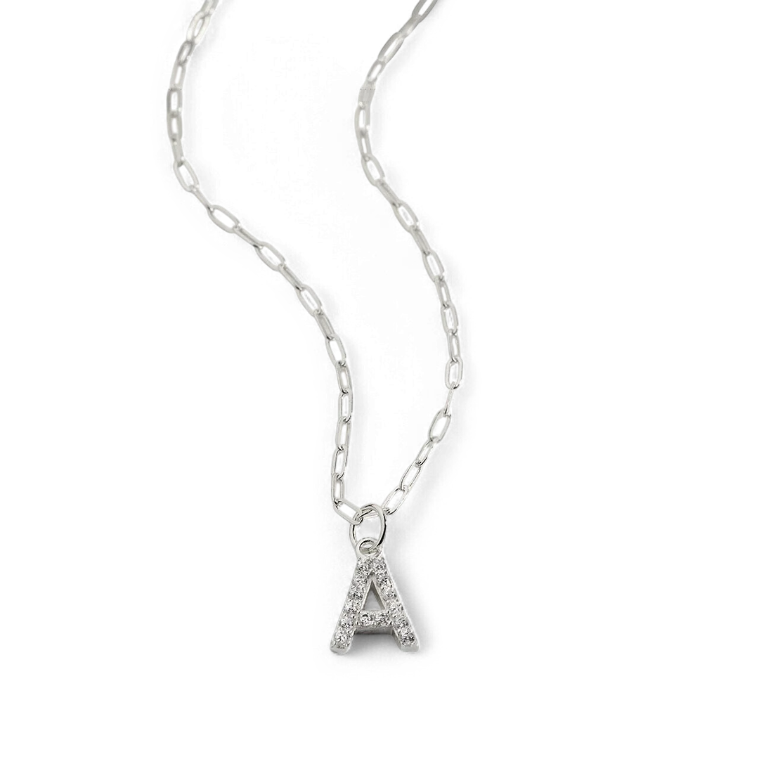 Sterling Silver Pavé Uppercase Initial Necklace