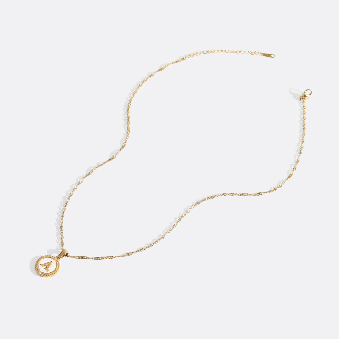 Mother of Pearl Disc Letter Necklace with Twist Chain