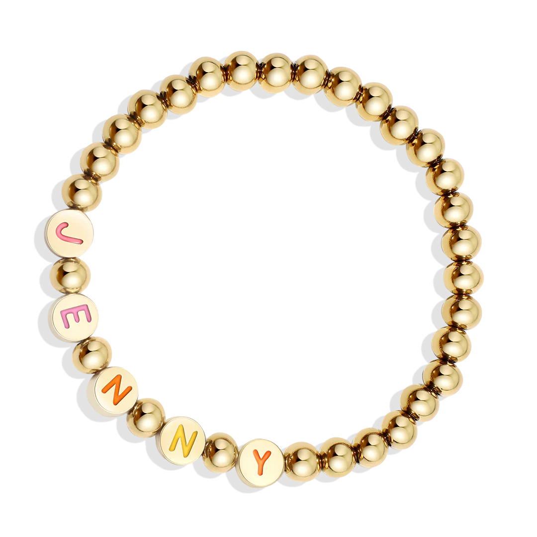 Custom Rainbow Letter Gold Disc Beaded Bracelet