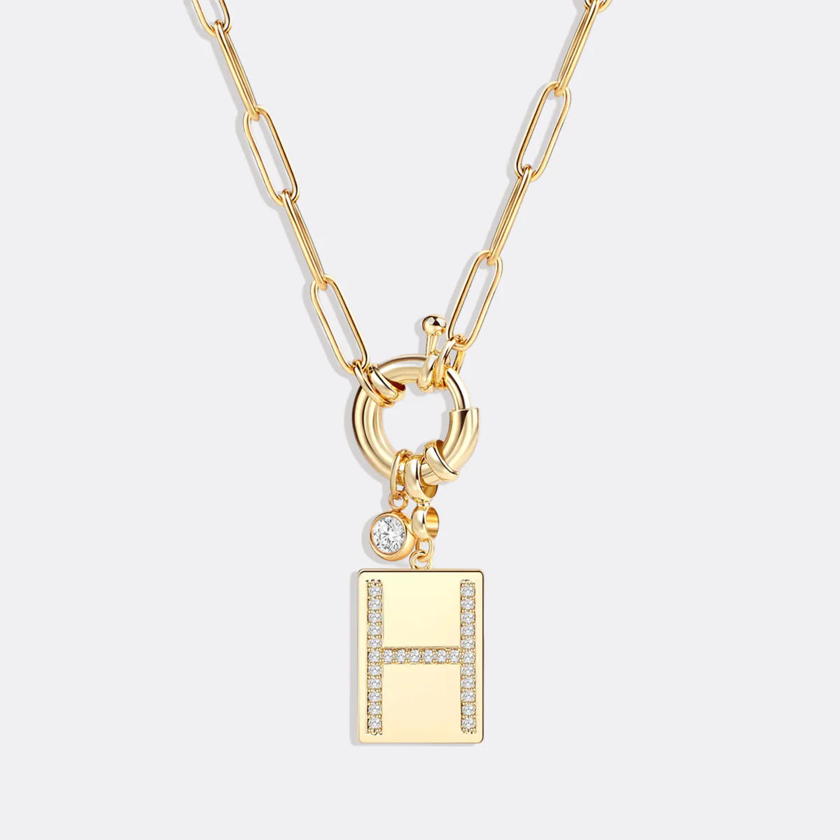 Pave Initial Pendant Necklace with Paperclip Chain