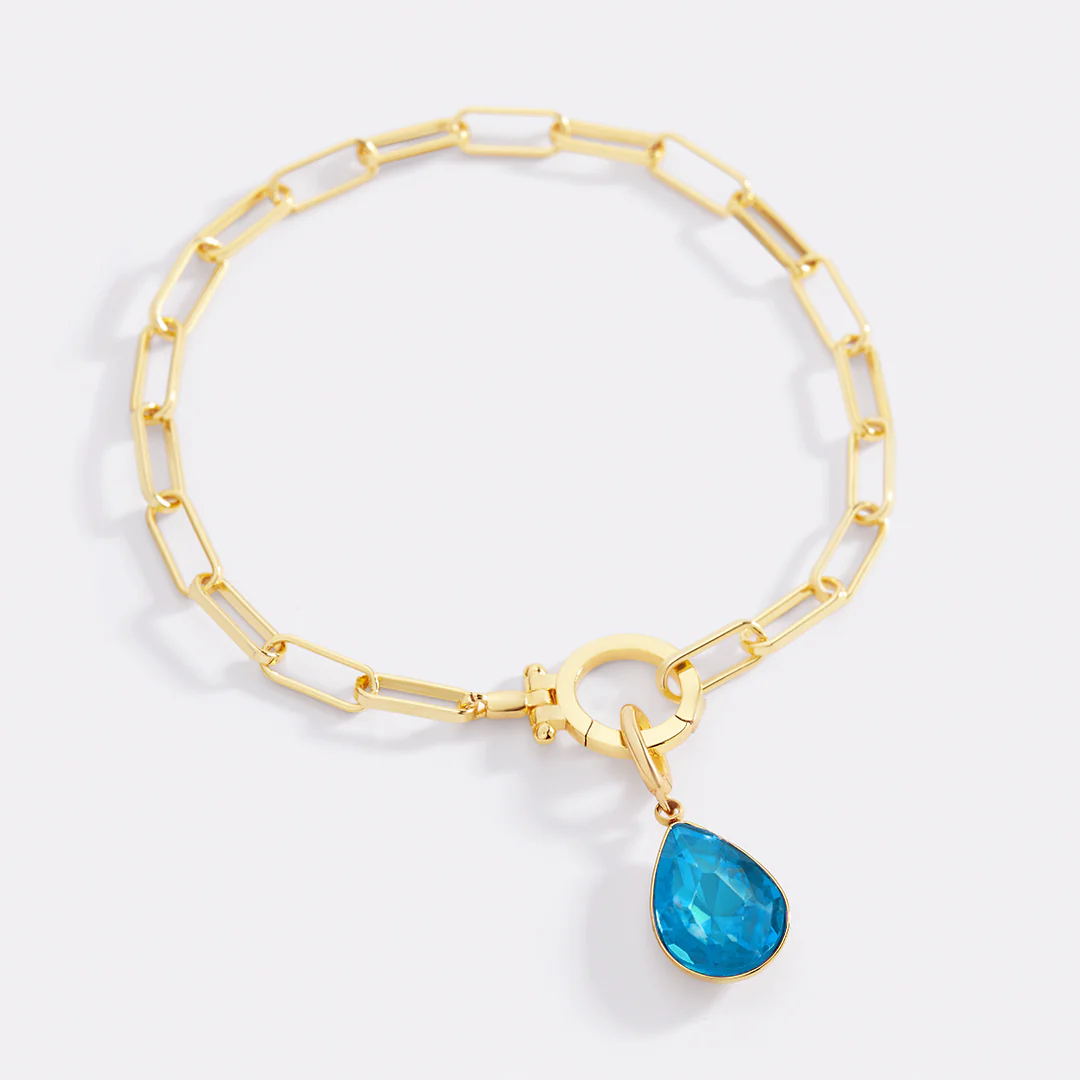 Mint Paperclip Bracelet & Teardrop Birthstone Charm