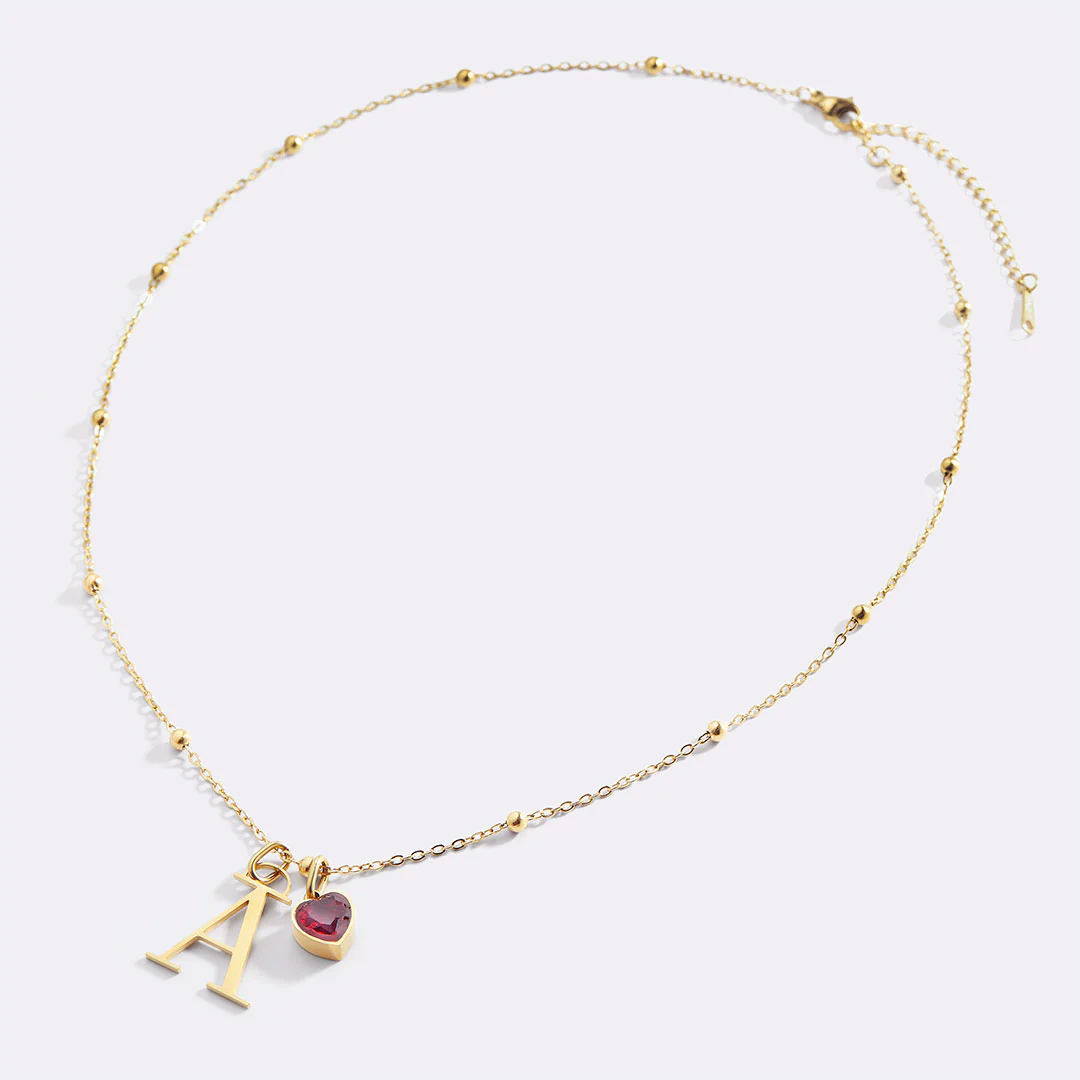 Droplet Birthstone & Initial Necklace