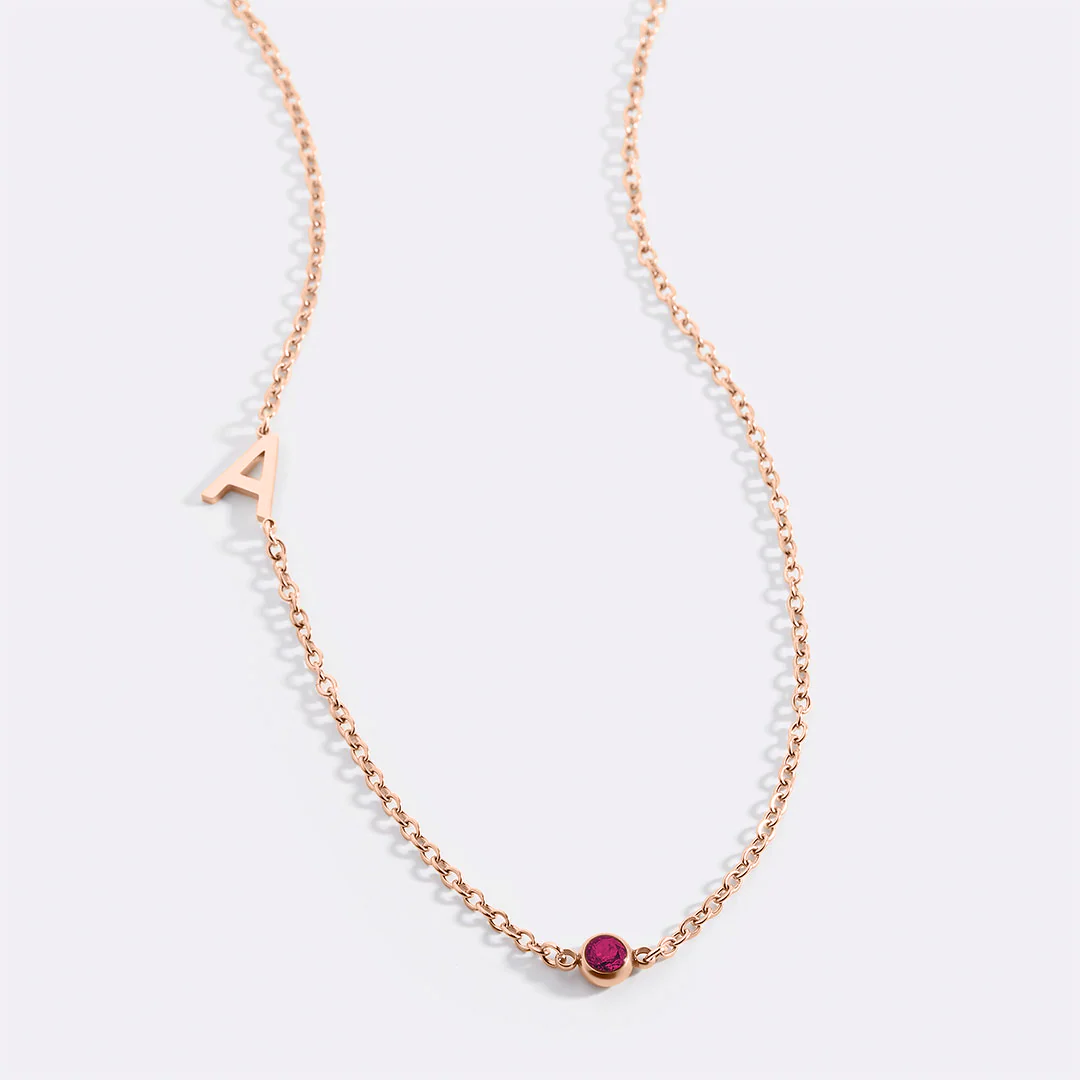 Initial Necklace with Birthstone Accent
