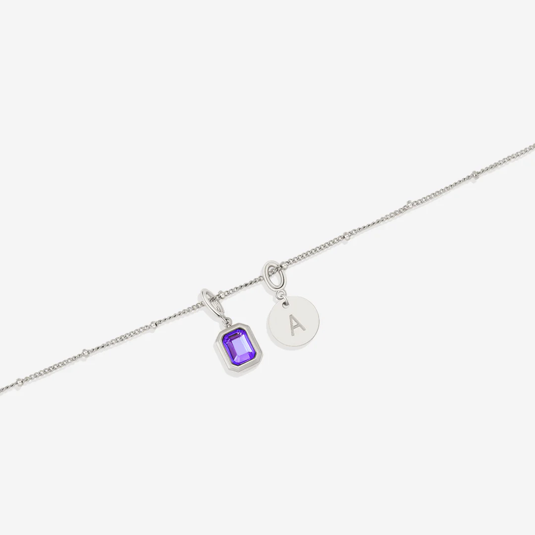 Baguette Birthstone & Initial Necklace