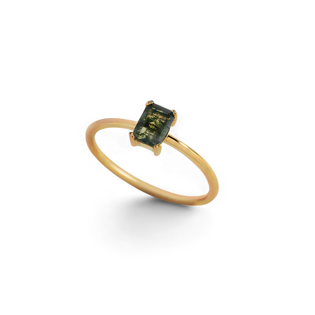 Dainty Moss Agate Ring
