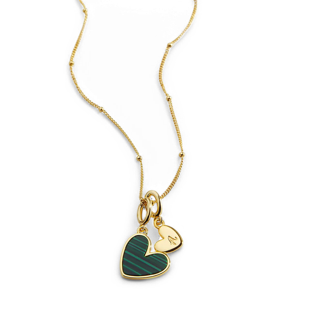 Malachite Heart Initial Necklace