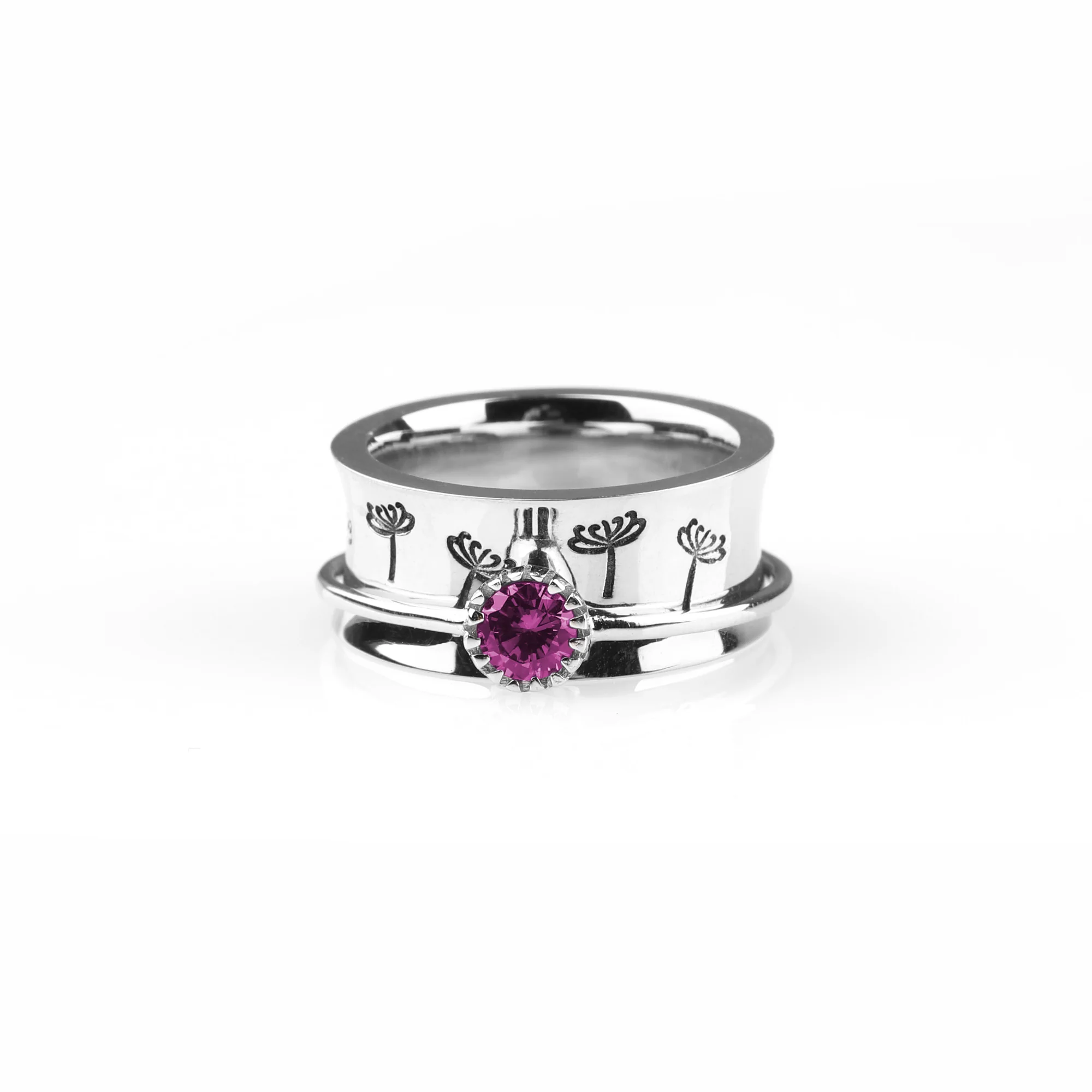 Silver Dandelion Birthstone Spinning Fidget Ring